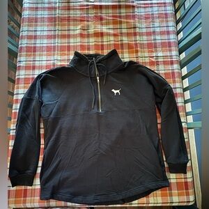 Victoria's Secret Pink Black quarter zip sweatshirt size Large